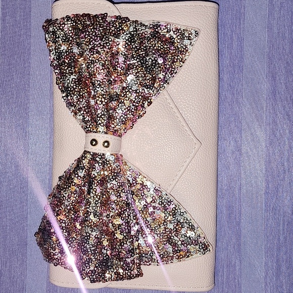 Betsey Johnson Pink Blush Sequin Bow Wallet/Clutch - Picture 2 of 11